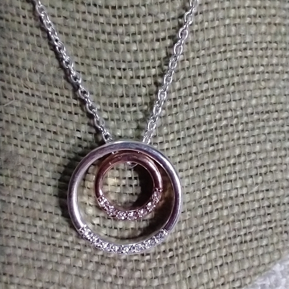 Two tone silver and copper crystal circles chain necklace - Picture 1 of 5